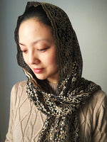 Load image into Gallery viewer, Our Lady of Czestochowa Rectangular Wrap Style Chapel Veil / Mantilla (Gold &amp; Black)
