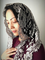 Load image into Gallery viewer, St. Catherine of Siena Traditional French Lace Mantilla (Silver)
