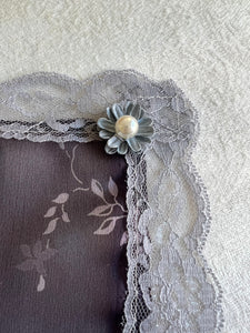 St. Agnes Floral Chiffon D-Mantilla (Aubergine Purple / Grey)