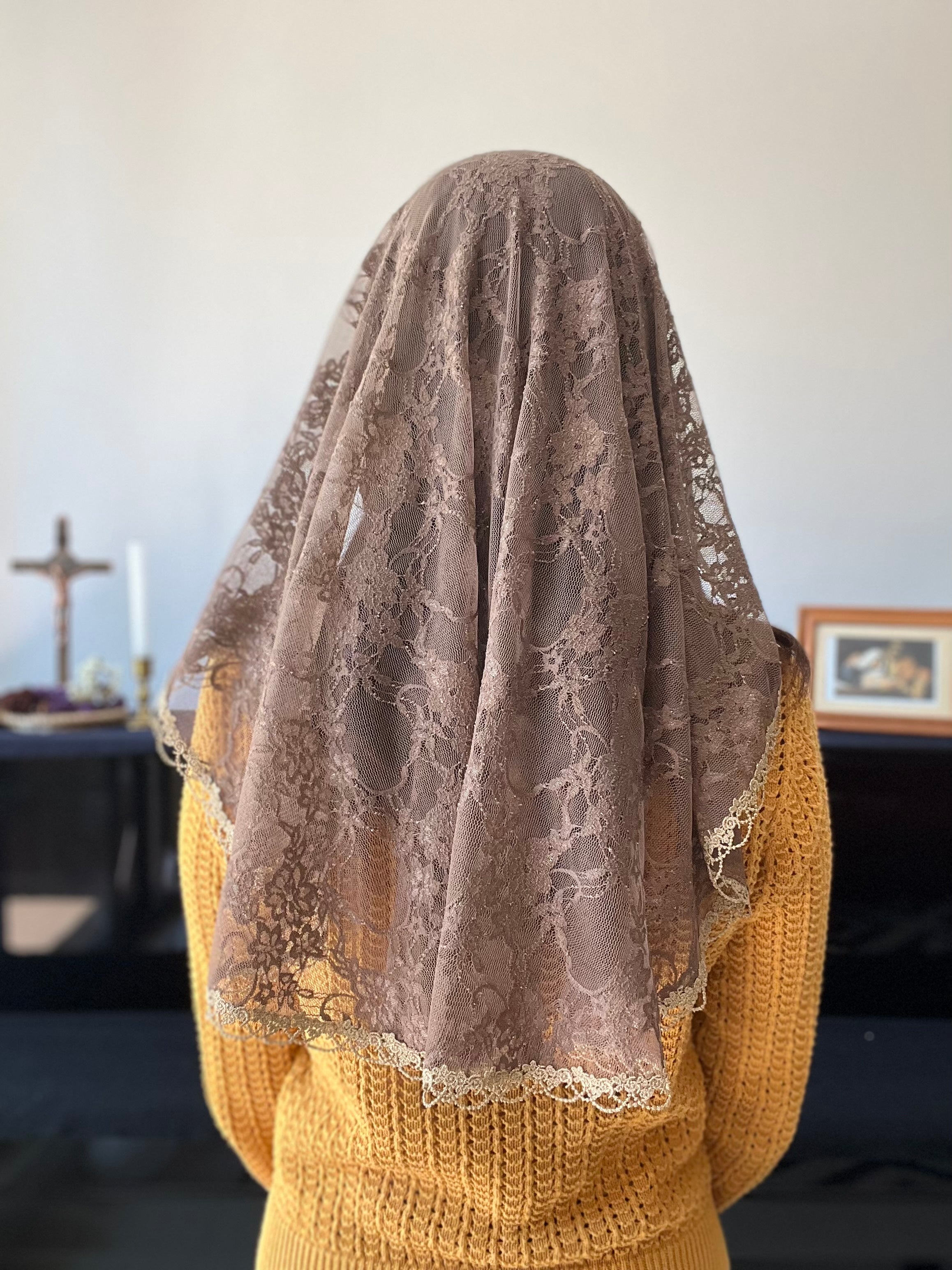 St. Elizabeth of the Trinity Oval Princess Veil (Mocha Brown)