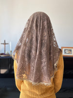 Load image into Gallery viewer, St. Elizabeth of the Trinity Oval Princess Veil (Mocha Brown)
