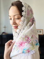 Load image into Gallery viewer, St. Lucy Silk Linen Infinity Veil (White Floral)
