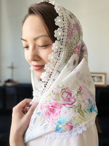 St. Lucy Silk Linen Infinity Veil (White Floral)