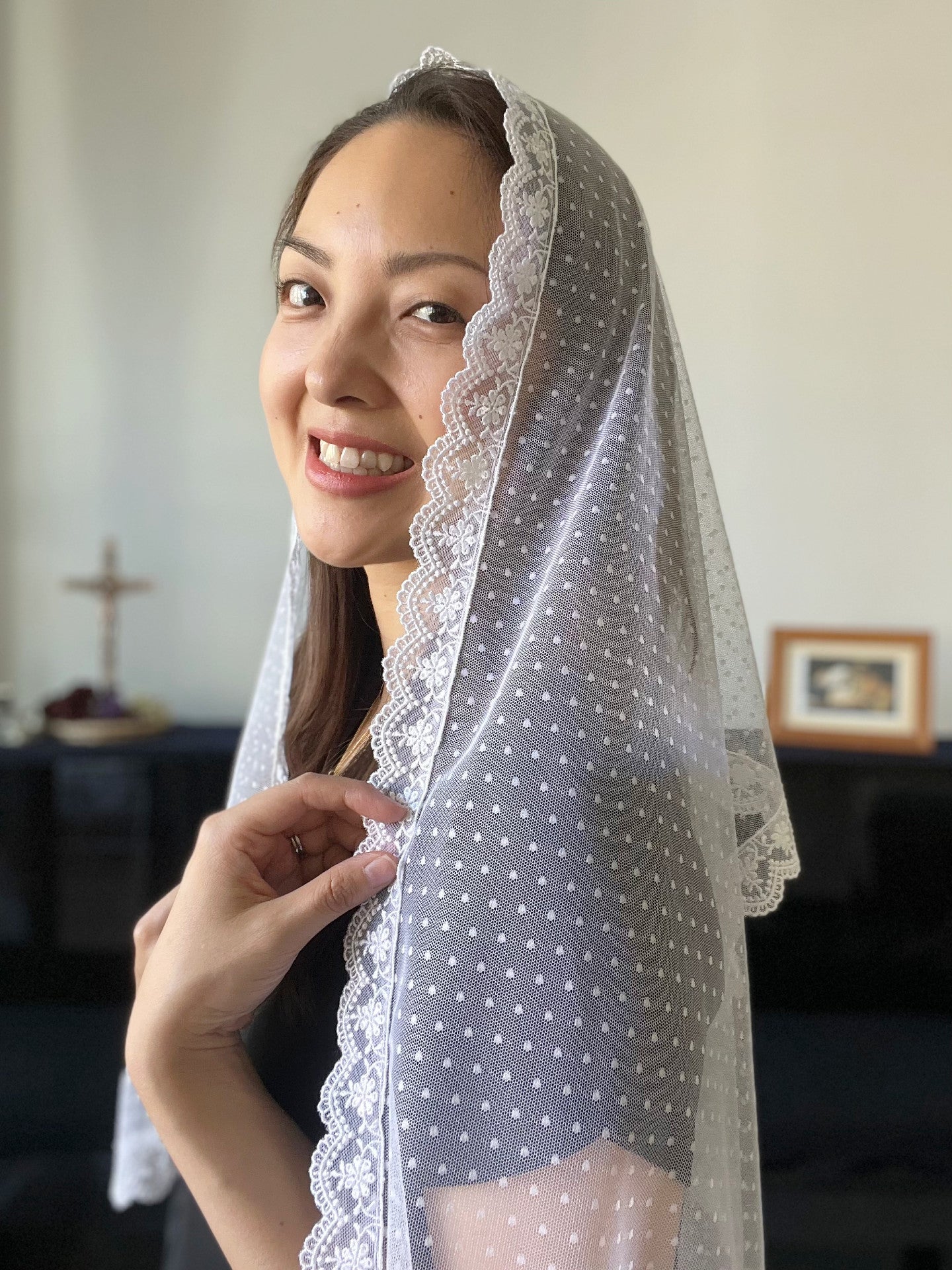 PRE-ORDER St. Margaret of Antioch Dotted Tulle Wrap Veil (White)