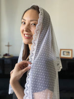 Load image into Gallery viewer, PRE-ORDER St. Margaret of Antioch Dotted Tulle Wrap Veil (White)
