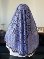Load image into Gallery viewer, St. Margaret of Scotland Floral Oval Princess Veil (Purple/Black)
