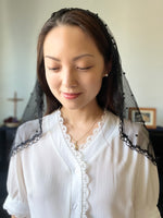 Load image into Gallery viewer, St. Marguerite Bourgeoys Pearly Tulle Oval Princess Veil (Black)
