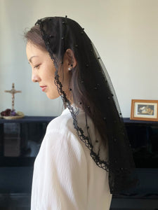 St. Marguerite Bourgeoys Pearly Tulle Oval Princess Veil (Black)