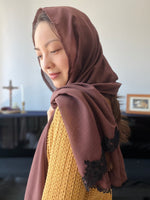 Load image into Gallery viewer, St. Benedicta of the Cross Cotton Wrap Veil (Dark Brown/Black)
