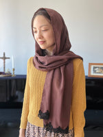 Load image into Gallery viewer, St. Benedicta of the Cross Cotton Wrap Veil (Dark Brown/Black)
