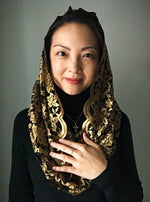 Load image into Gallery viewer, Our Lady of the Immaculate Conception Infinity Chapel Veil (Gold &amp; Black)
